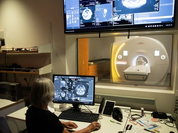Monitors display scans created by MRI machine