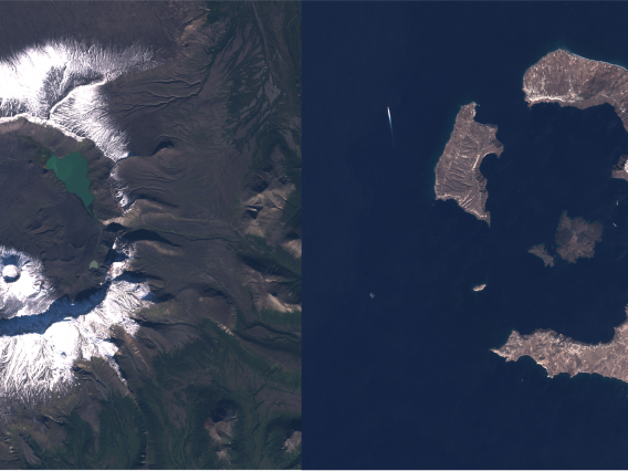 Two volcanic craters as seen from above