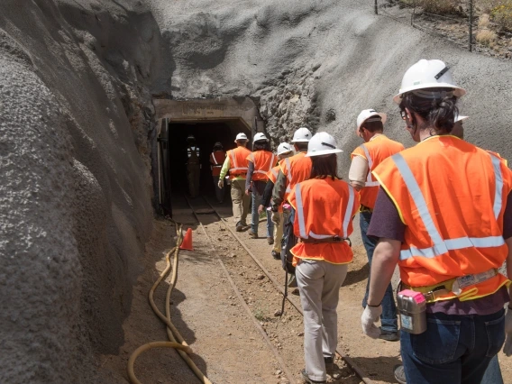 Students enter the University of Arizona San Xavier Mining Laboratory. 